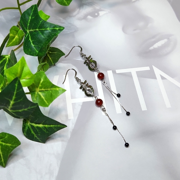 Jade & Onyx Dangle Earrings ~ NWOT - Picture 3 of 4